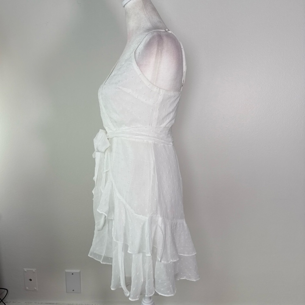 Hello Molly Ice Cold Mini Dress Size 4 AU 8 White Swiss Dot Belted Ruffles - Picture 5 of 12